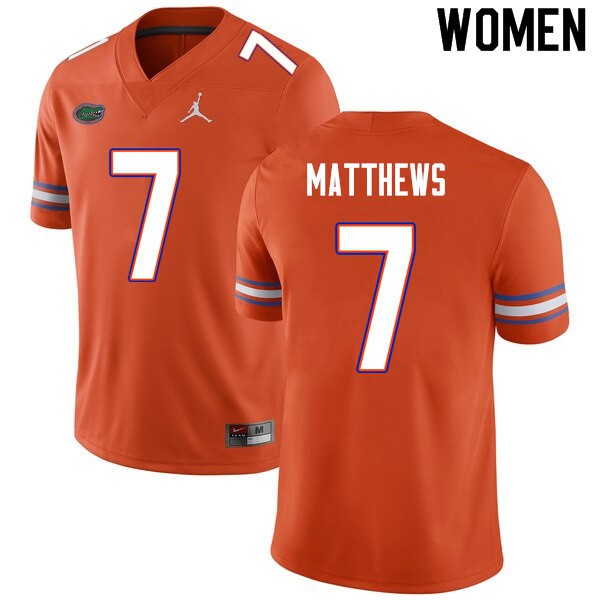 Women #7 Luke Matthews Florida Gators College Football Jersey Orange
